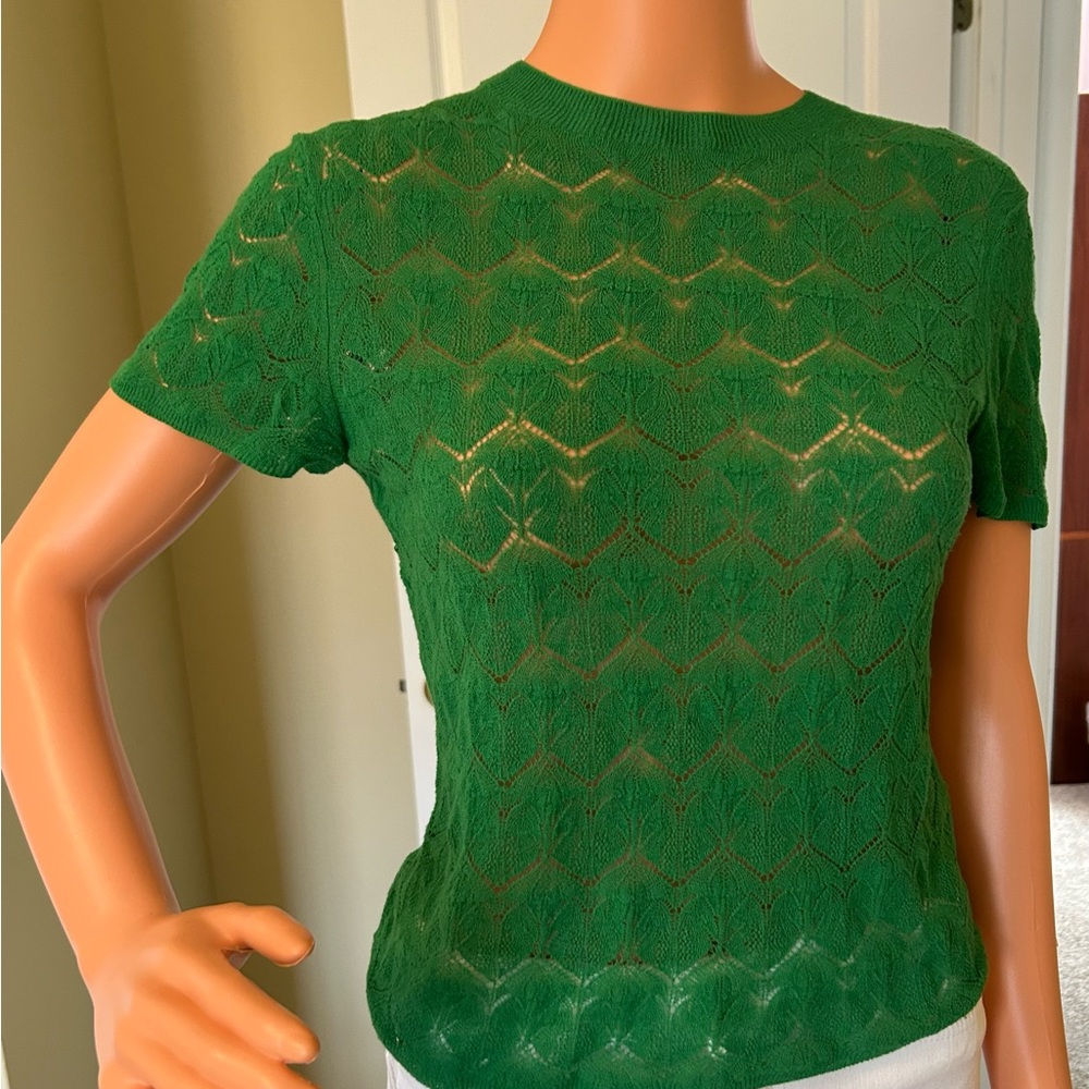 Vince Green Short Sleeve Lace Knit Top